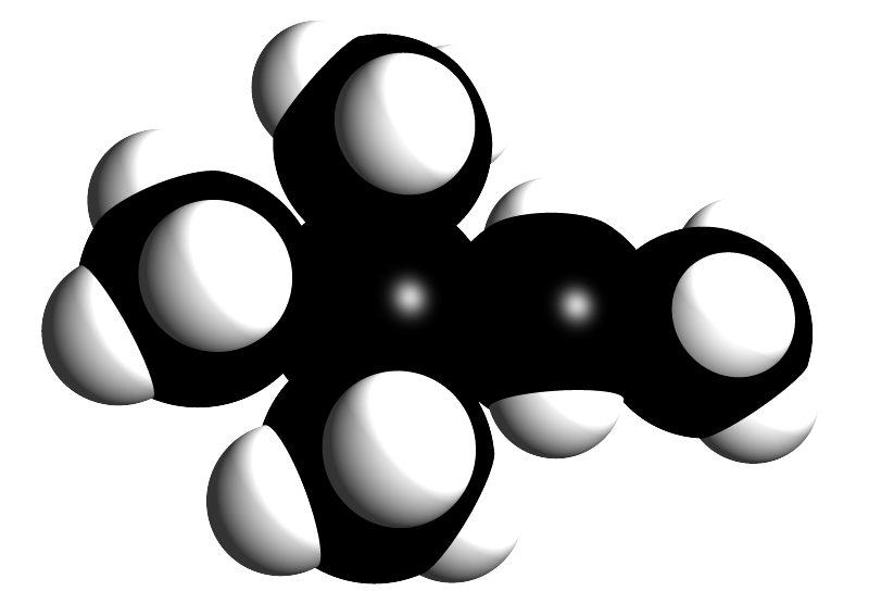 Space filled model showing chain isomer hexane.